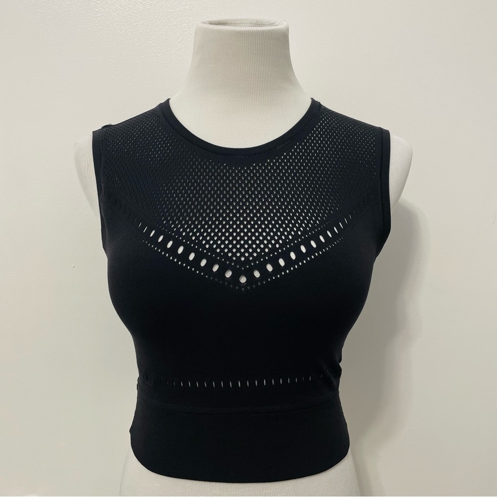 Athleta Pavana Black Sleeveless Mesh Crop Top Size S/M